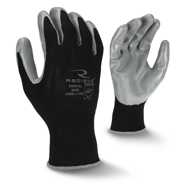 Radians Nitrile Coated Gloves, Nitrile, Smooth, Palm, Black/Gray, S 1 PR RWG15S - main